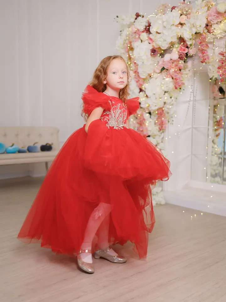 Mommy and Me Red Dresses, Formal Dress, Elegant Photoshoot Dress, Mother Daughter Matching Dress, Tulle Tutu Dress, High Low Tulle Dress