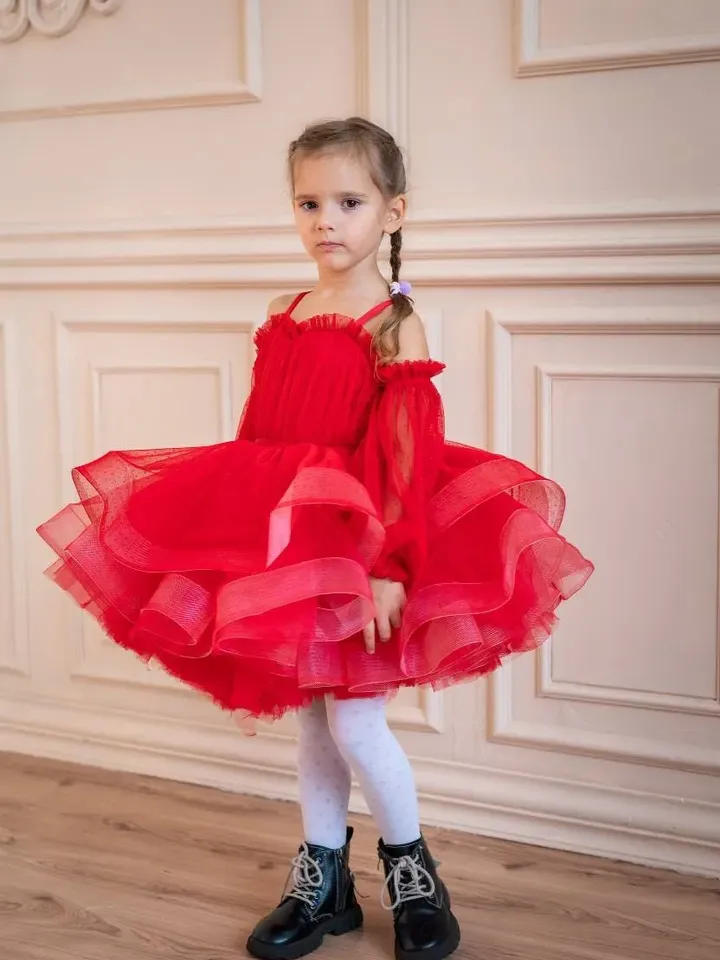 Red Polka Dot Dress, Pageant Baby Dress, Tutu Toddler Dress, Flower Girl Dress, Princess Tutu Dress, Puffy Cupcake Dress, Party Dress