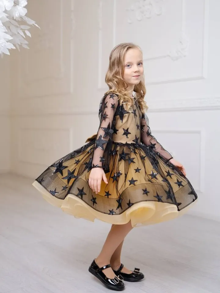 Sparkling Toddler Dress For 5-7 Years Old, Princess Short Dress, Puffy Tulle Dress, Baby Girl Formal Dress With Stars, Ready To Ship