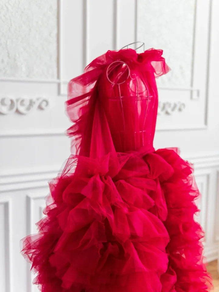 Red Tulle Robe, Maternity Gown, Photoshoot Robe Dress, Ruffle Maternity Dress, Maternity Robe Dress, Boudoir Photography, Pregnancy Robe