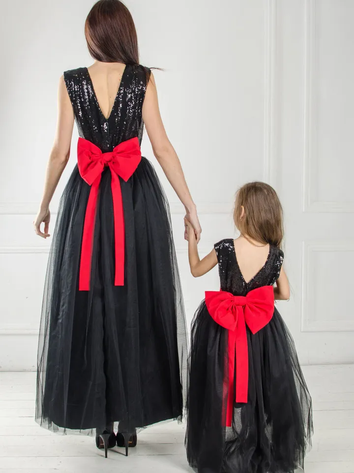 Black Mother Daughter Matching Dress, Mommy And Me Holiday Dresses, Black Sequin Dress, New Year Photoshoot, Formal Party Dress, Cocktail