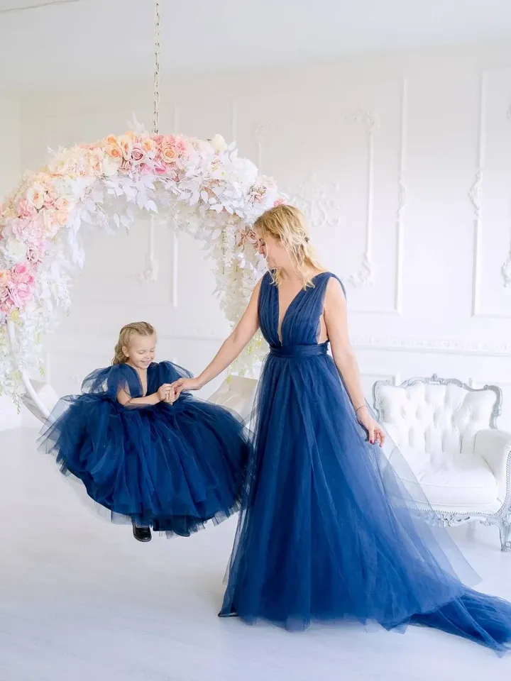 Navy Tulle Mommy And Me Matching Dress, Mother Daughter Matching Dress, Matching Photoshoot, Baby Girl Tulle Dress, 1st Birthday Tutu Dress