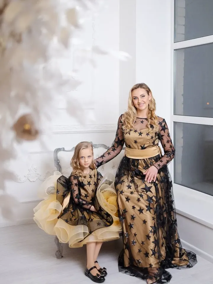 Mommy And Me New Years Dress, Black Gold Sparkling Tulle Dress, Celestial Wedding Dress, Holiday Photoshoot, Party Dress, Cocktail Dress