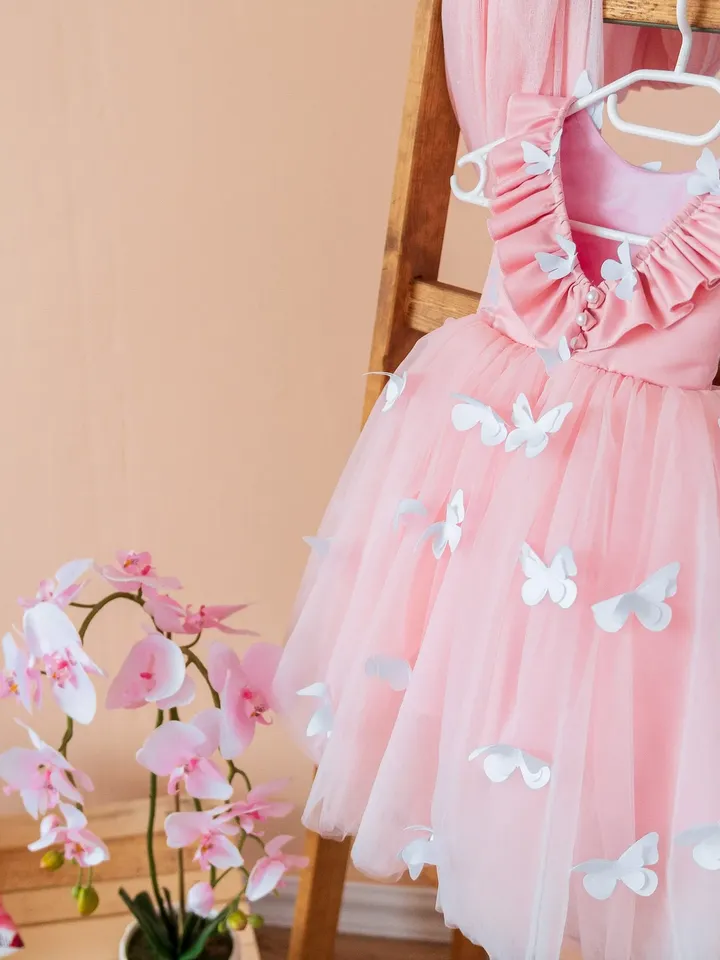 Pink Butterfly Dress, Blush Toddler Dress, 1st Birthday Dress, Summer Tutu Dress, 1st Communion Dress,Flower Girl Dress,Fairy Princess Dress