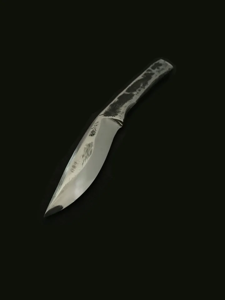 A Black & White, Raw knife without handle of French craftsmanship forged in the old way, Original, Unique, Artistic Brut forge, by hand