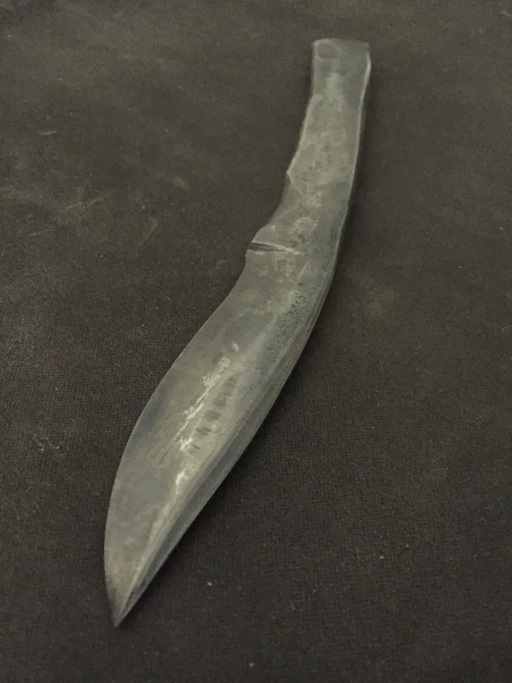 A Black & White, Raw knife without handle of French craftsmanship forged in the old way, Original, Unique, Artistic Brut forge, by hand