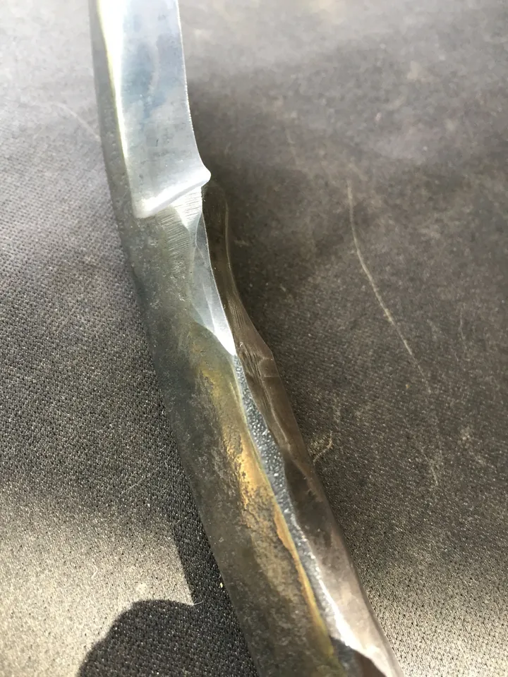 A Black & White, Raw knife without handle of French craftsmanship forged in the old way, Original, Unique, Artistic Brut forge, by hand