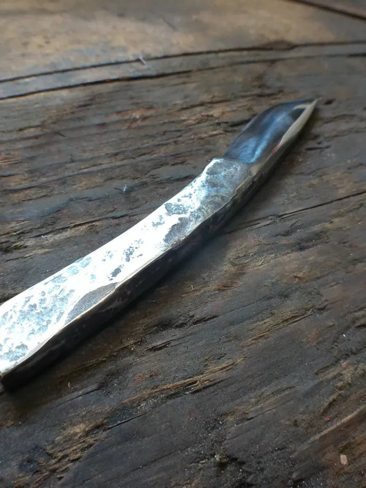 A Black & White, Raw knife without handle of French craftsmanship forged in the old way, Original, Unique, Artistic Brut forge, by hand