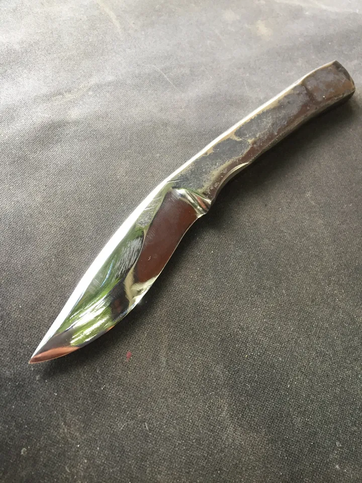 A Black & White, Raw knife without handle of French craftsmanship forged in the old way, Original, Unique, Artistic Brut forge, by hand
