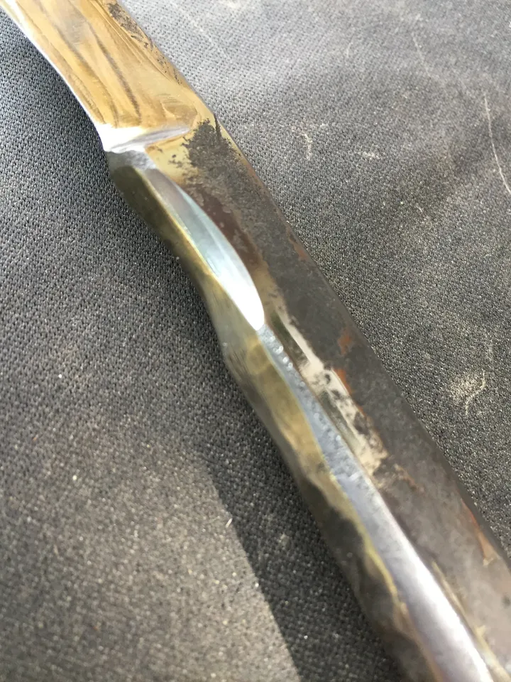 A Black & White, Raw knife without handle of French craftsmanship forged in the old way, Original, Unique, Artistic Brut forge, by hand