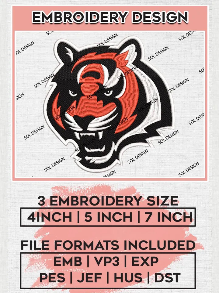 Cincinnati Bengals Embroidery Design Files, NFL Bengals, NFL Embroidery Designs, NFL Cincinnati Bengals Machine Embroidery Design, Digital Download