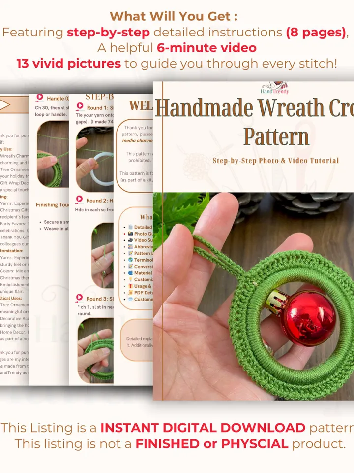 Handmade Wreath Crochet Pattern, Festive Ornament with Bauble PDF, DIY Christmas Décor for Beginners