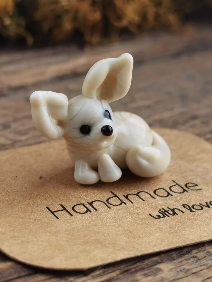 Glass figurines Tiny fennec figurine miniature fenec sculpture terrarium figurines blown glass art tiny glass animals glass fennec dollhouse