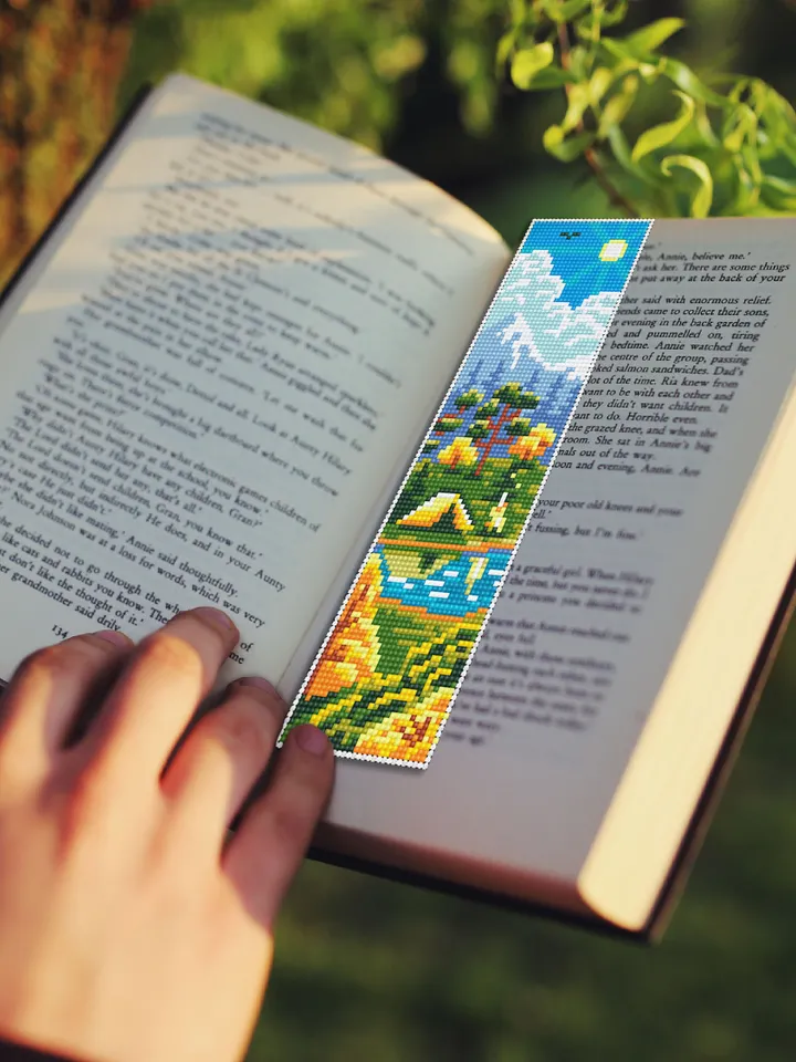 Bookmark camping cross stitch pattern digital PDF Handmade bookmark nature embroidery beginners Instant download Gift for book lover #B13