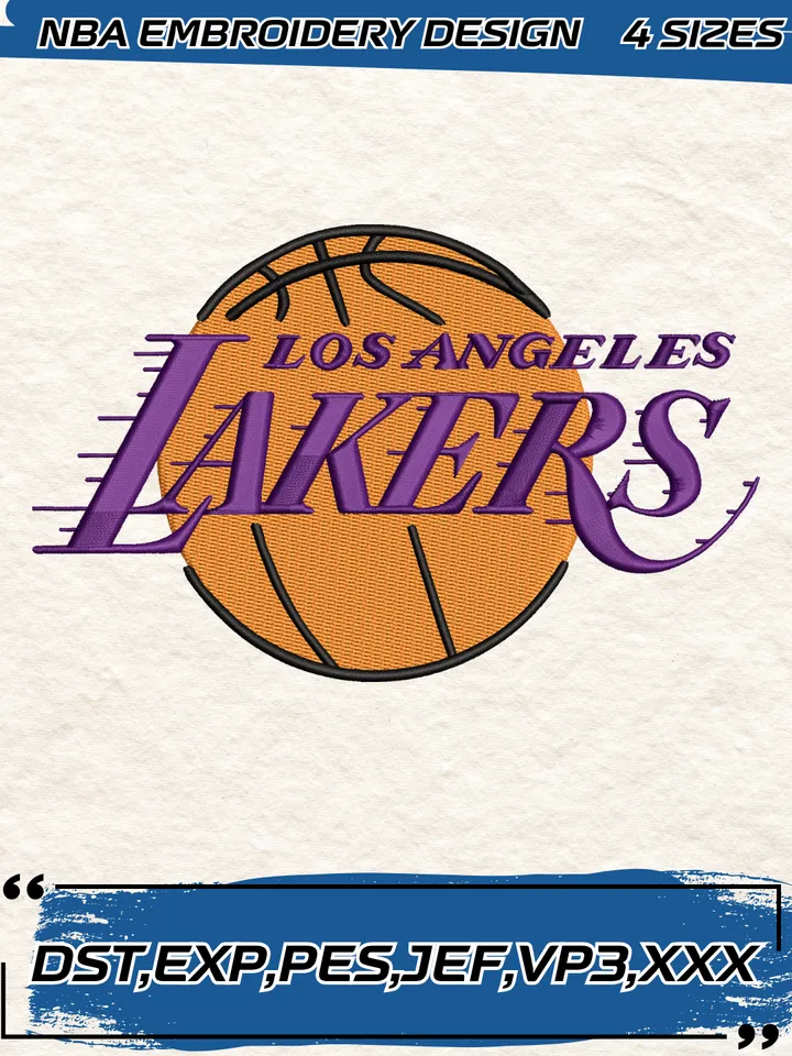 Los Angeles Lakers Logo Embroidery Designs,NBA Logo Embroidery Files, Machine Embroidery Design File, 4 Sizes,Digital Download