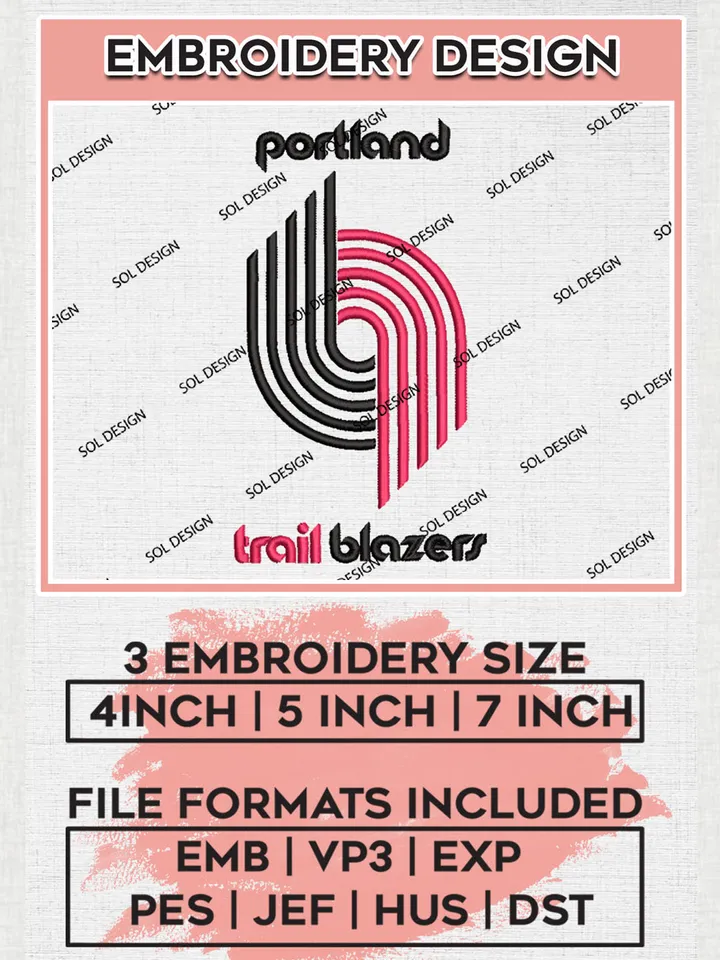 NBA Portland Trail Blazers Machine Embroidery Designs, Portland Trail Blazers Embroidery Design Files, NBA Machine Embroidery Designs, NBA Embroidery Designs, Digital Download