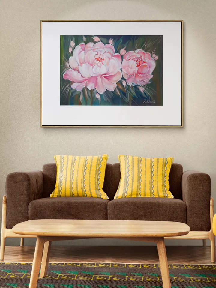 Pink peony oil painting, Peony flower oil painting 61 x 43 cm
