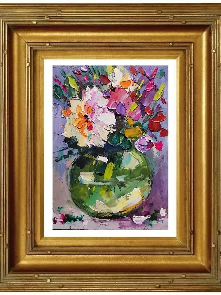 Peonies Painting Original Art 佩恩斯 油畫 Impasto Oil Painting 手工油畫