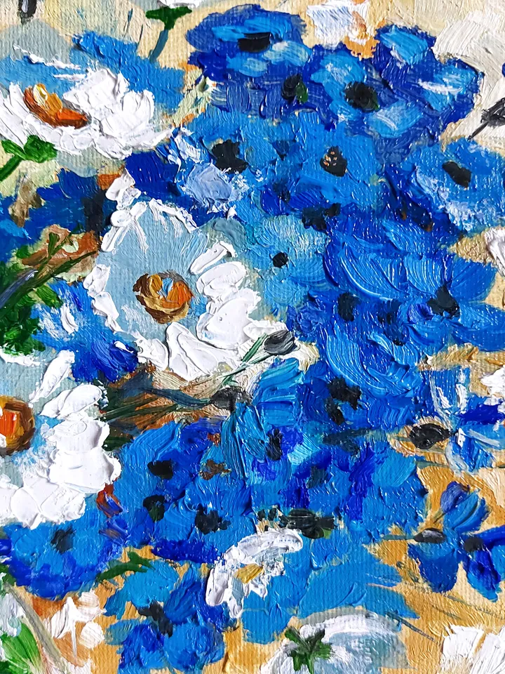 Original oil painting Daisies and cornflowers Bouquet of wildflowers 12" by 12" (30x30cm) by OilPaintingNatali