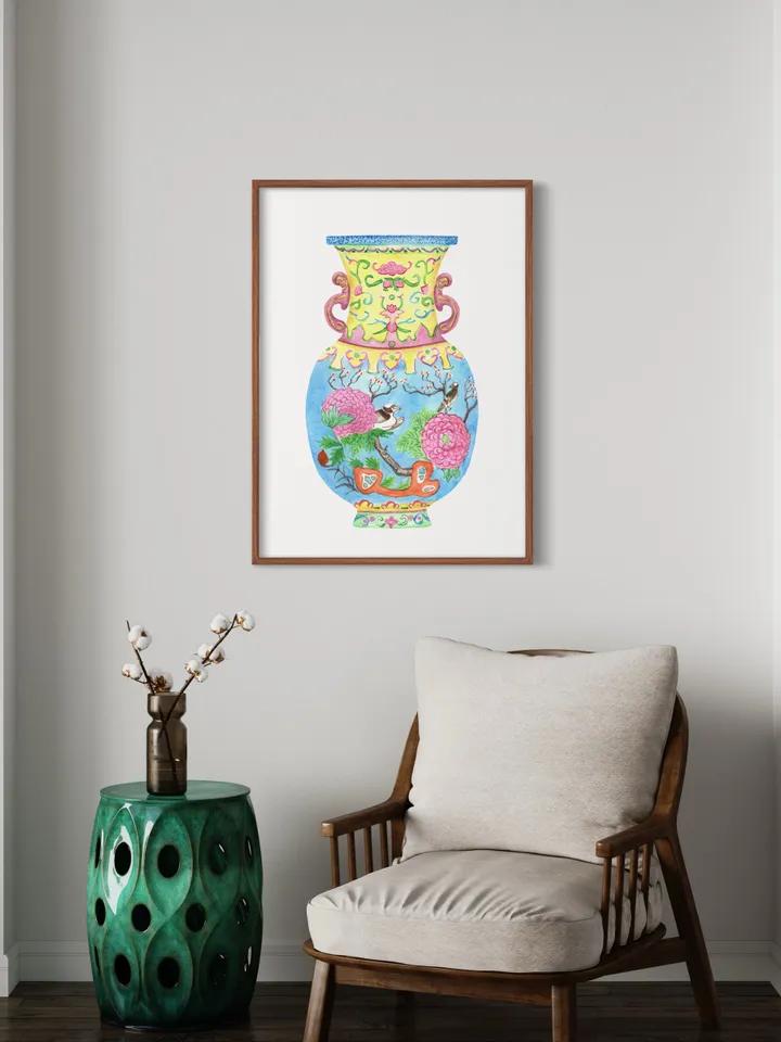 Chinoiserie Ginger Jar Vase Watercolor Painting Art Print Asian Wall Art Chinoiserie Chic Gift For Her Living Room Print Chinoiserie Art