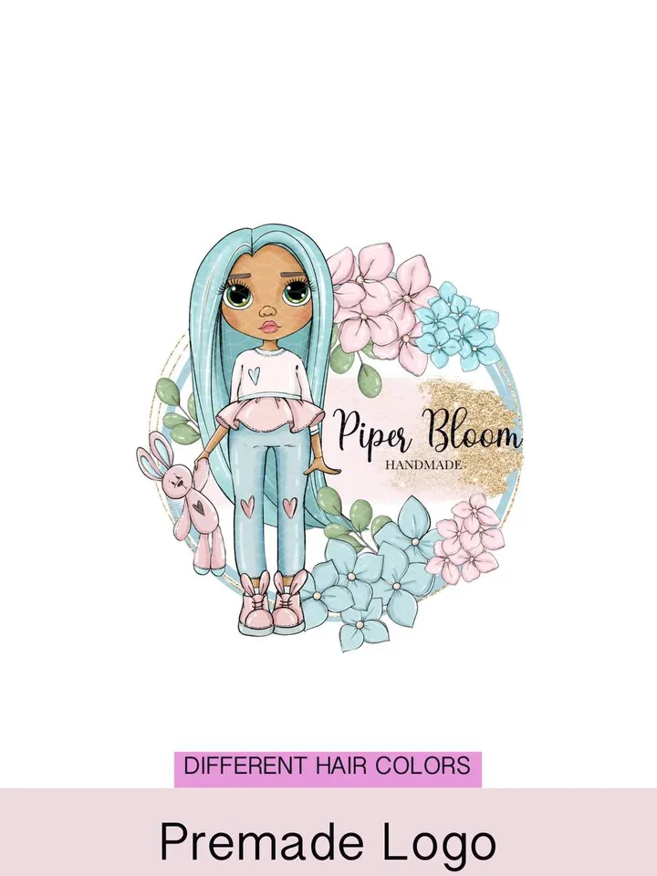 Cute Cartoon Crafter Premade Logo Design, Small Business Logo, Girl Crafter Logo, Cartoon Logo, Kids Baby Toys Logo, Kids Shop Premade Logo