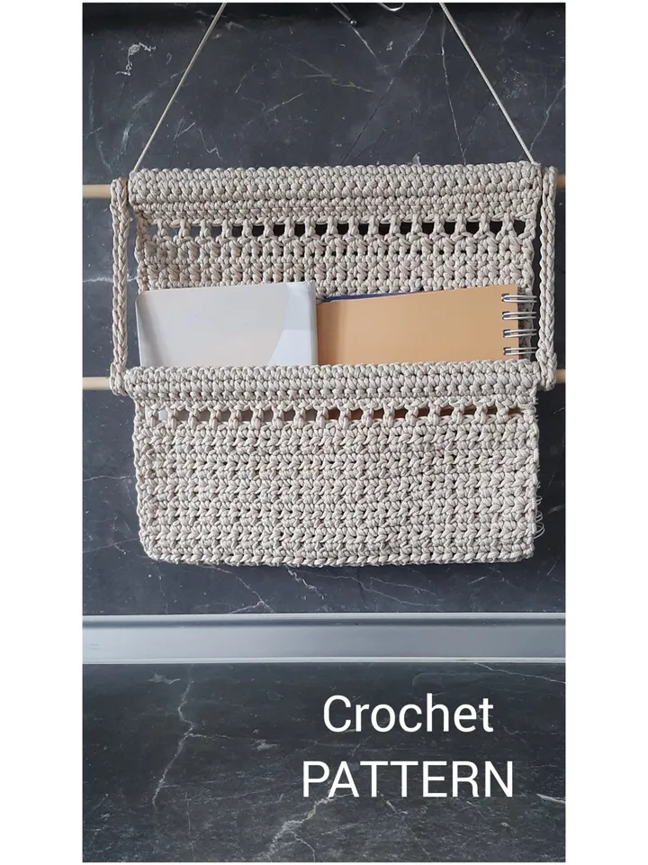 Crochet wall hanging basket pattern , Boho Book Nook Crochet Pattern, Magazine Holder, Mail Holder, Easy crochet pattern for beginners , Instant Download, Crochet home décor pattern , organizer pattern