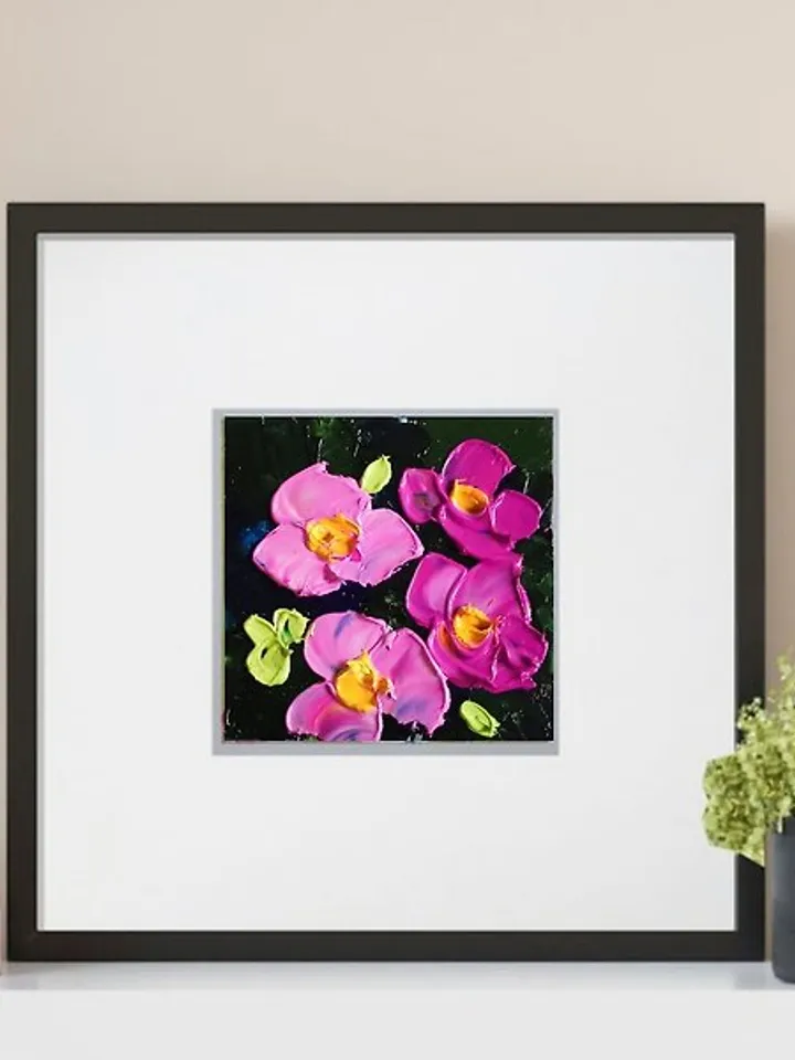 Chinese Roses 油畫原作 Original Art 手工油畫 Cute Flowers 油畫 Oil Painting Small Verafe