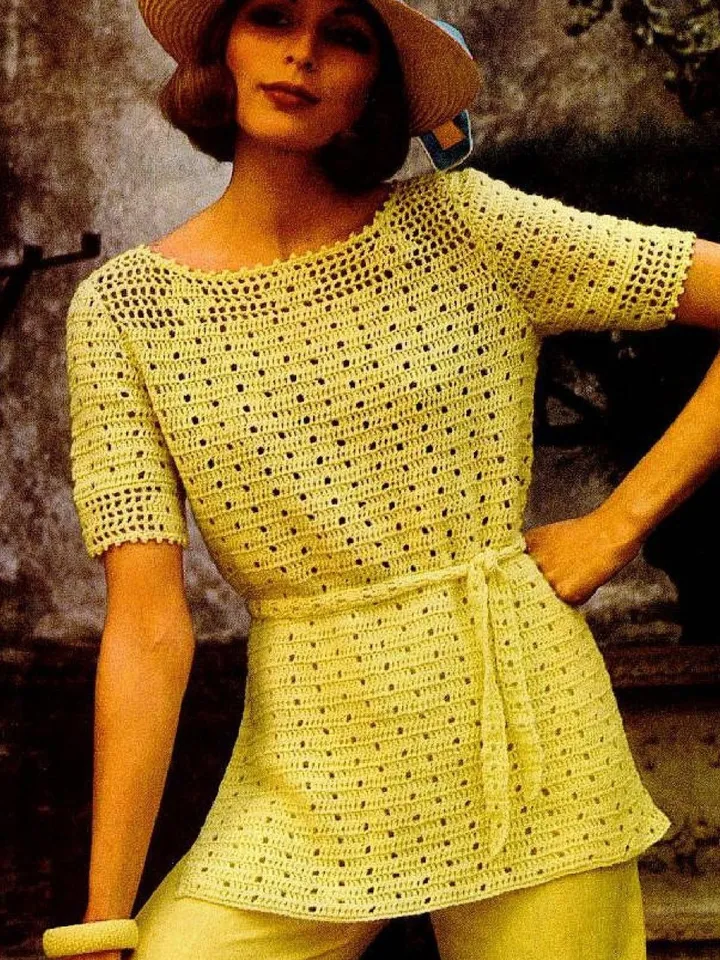 Vintage Crochet Pattern Lacy Long Top Digital Download PDF