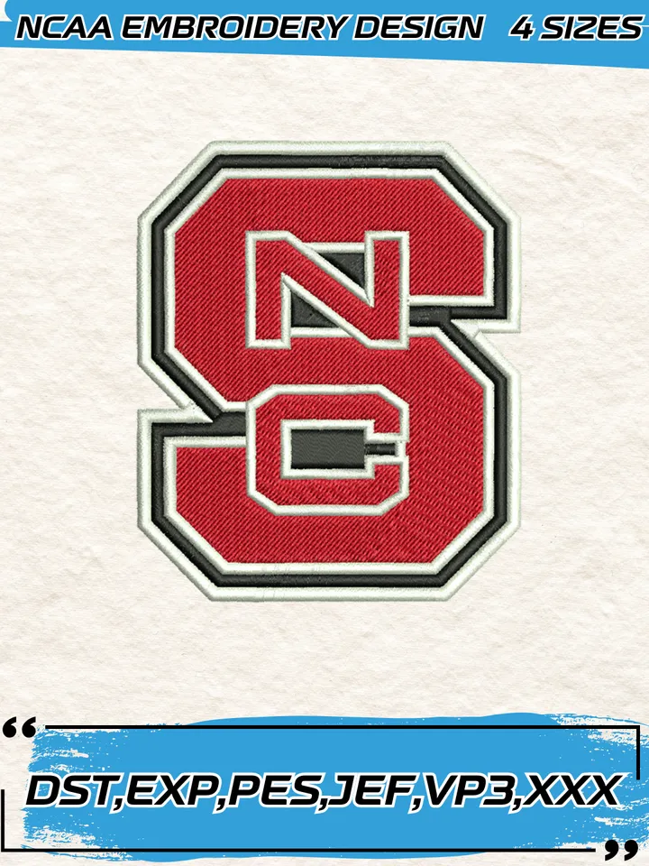 NC State Wolfpack Embroidery Designs,NCAA Logo Embroidery Design,Machine Embroidery Design File,4 Sizes, Digital Download