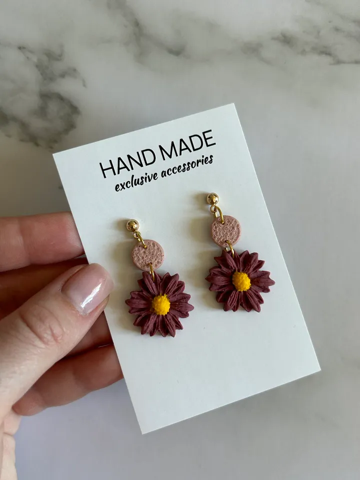 Polymer clay earrings, handmade earrings, daisy earrings