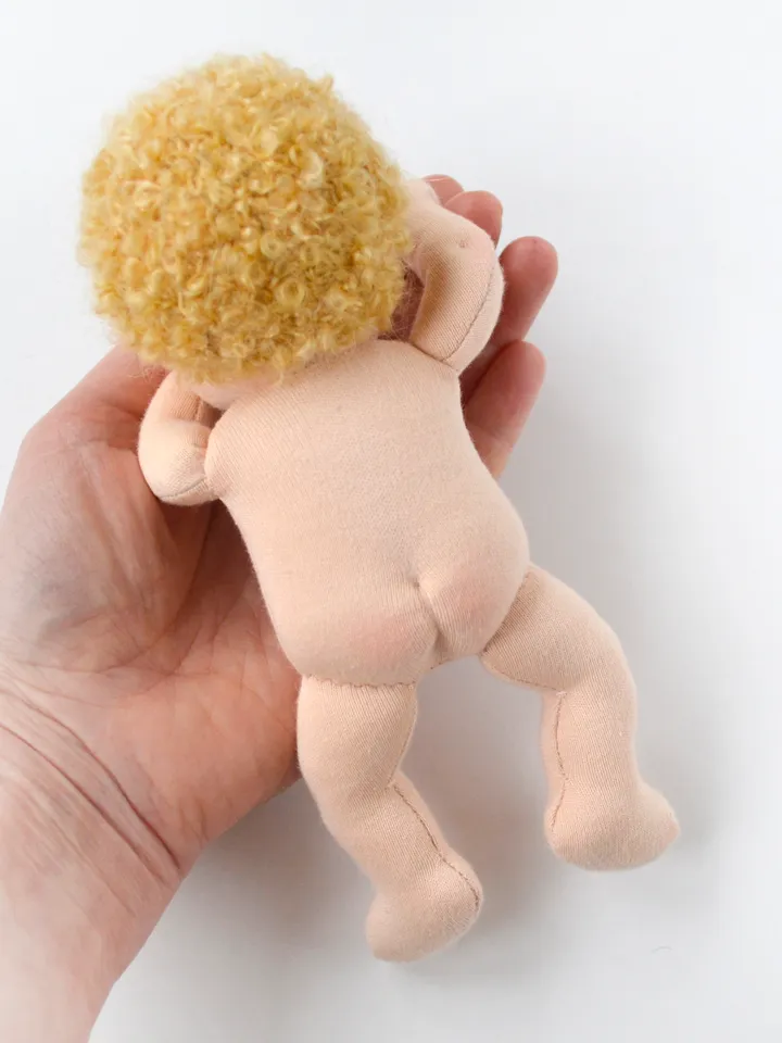 DIY Waldorf baby doll 7 inch (18 cm) tall. PDF sewing pattern and tutorial. Patterns of doll clothes as bonus!