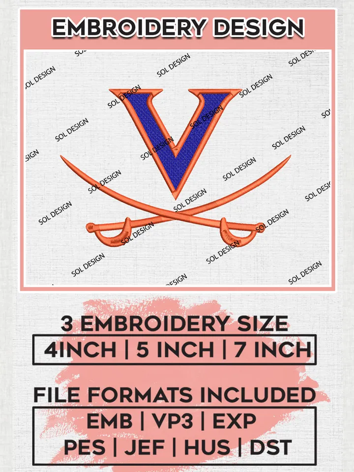 Virginia College Football Team Logo embroidery designs, NCAA Virginia Cavaliers Logo Machine embroidery designs, NCAA Team Logo embroidery designs, NCAA Game Day Machine embroidery designs, Digital Download