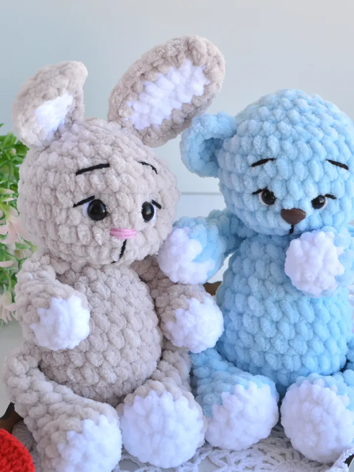 Crochet pattern bear and bunny, Easy pattern bear, Plush bunny pattern, Amigurumi toy pattern, Handmade stuffed bear