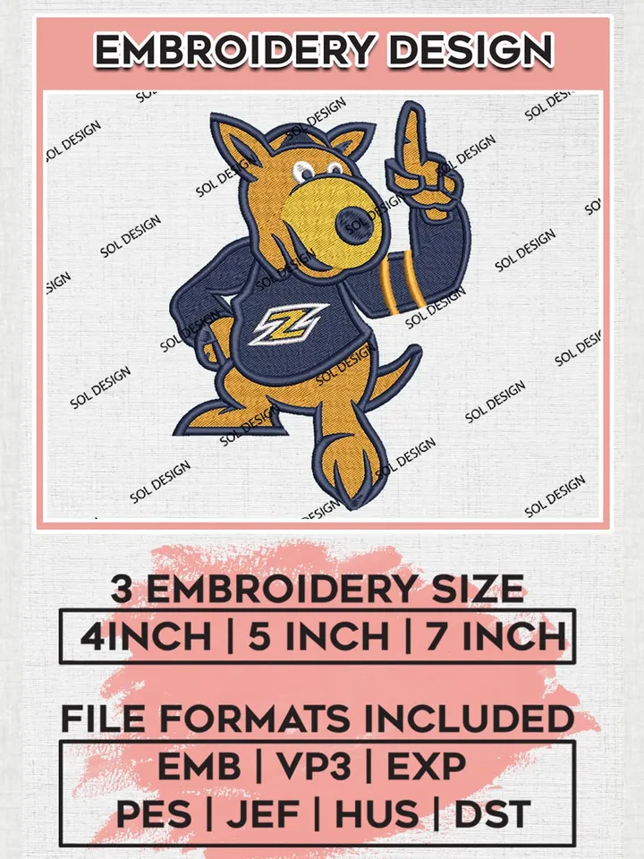 NCAA Akron Zips College Team Funny Mascot Logo Embroidery Design Files, NCAA Akron Zips Machine Embroidery, NCAA Teams, 3 sizes, NCAA Machine embroidery designs, Digital Download