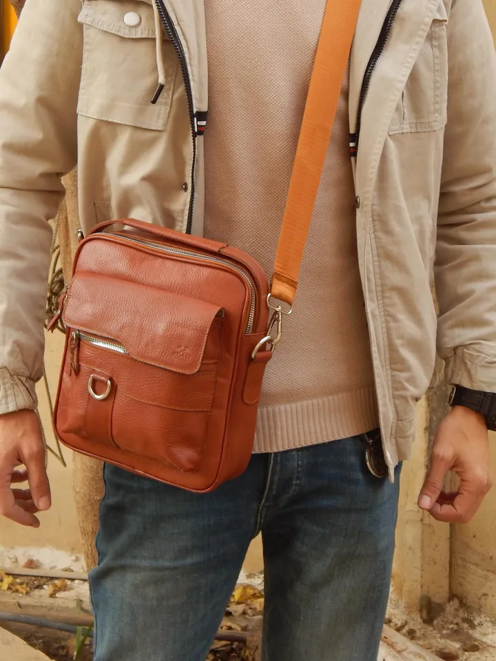 Leather Shoulder Bag, Handmade Crossbody Bag, Everyday Durable Bag, Zippered shoulder bag, Mens purse with a flap, Unique Gift for Him