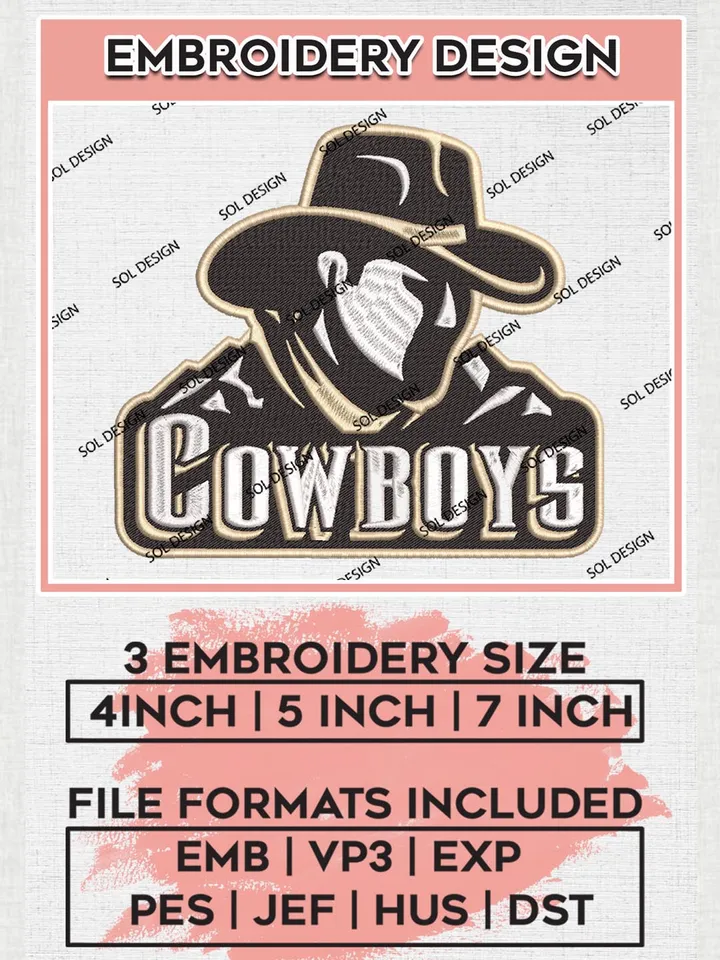 NCAA Wyoming Cowboys Logo Embroidery Design Files, NCAA Wyoming Cowboys Team Embroidery, NCAA Cowboys Machine embroidery designs, Digital Download