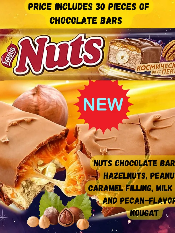 Nestle «Nuts» Chocolate bar with hazelnuts, peanuts caramel milk 30pcs/2,12oz