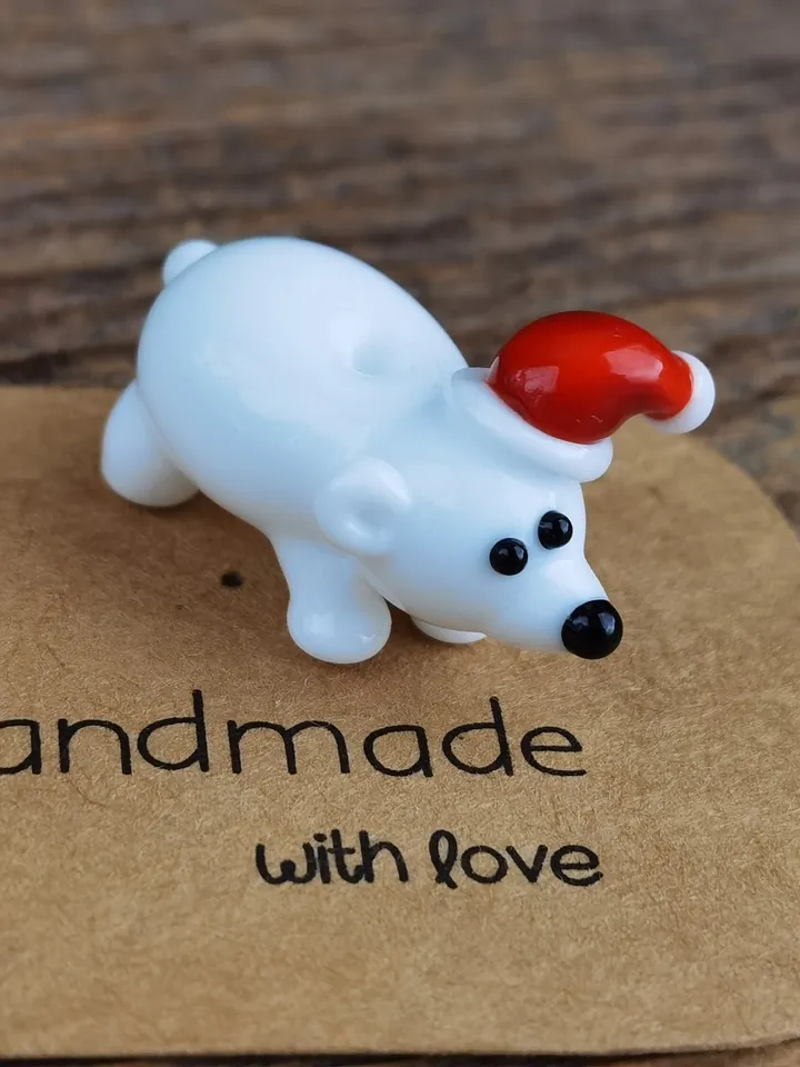 Glass beads Polar Bear beads Lampwork beads polar bear figurine Glass bear Miniature bear Tiny glass animals Blown glass art Terrarium