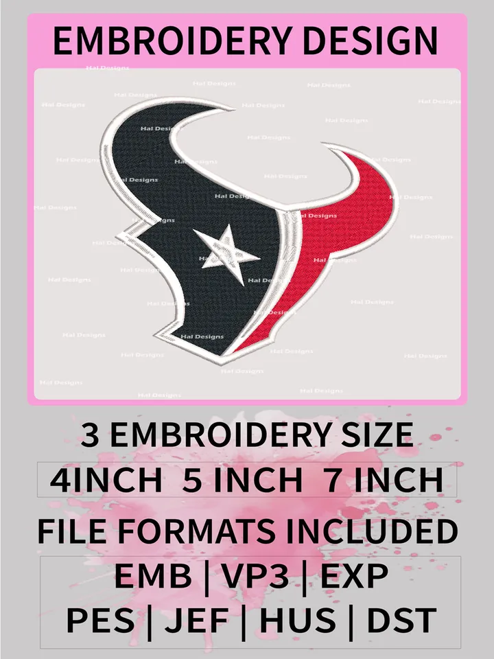 Houston Texans Embroidery Files, NFL Logo Embroidery Designs, NFL Texans, NFL Machine Embroidery Designs