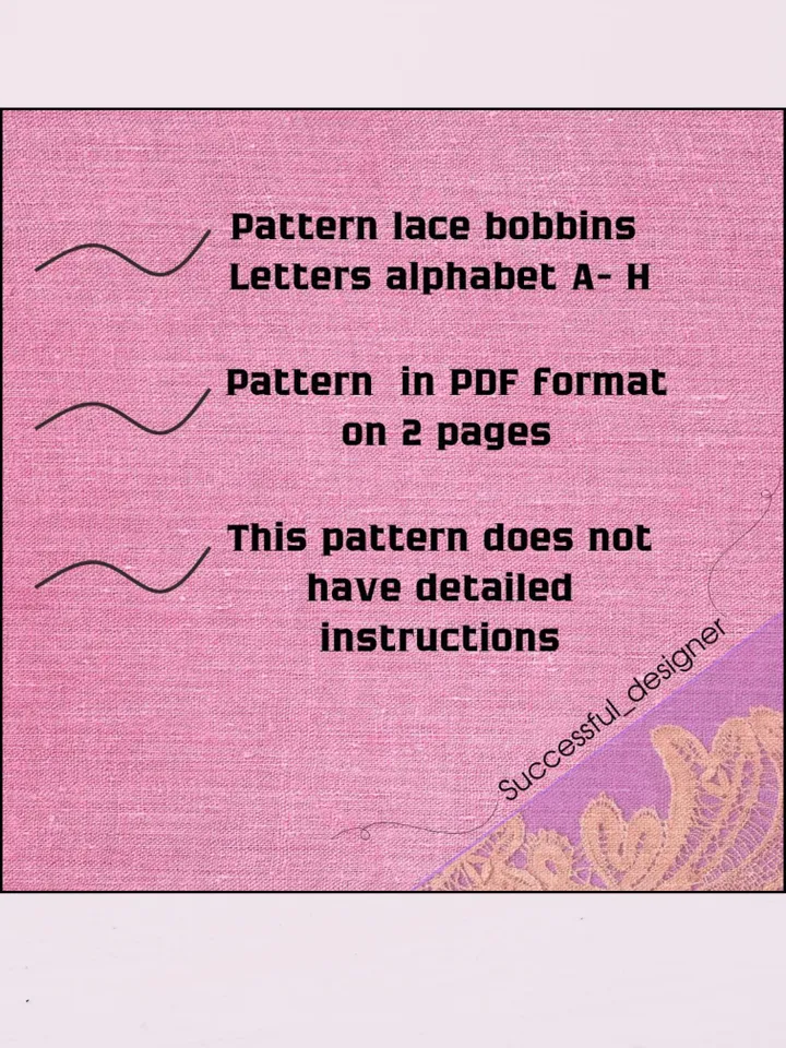 Alphabet Lace Bobbins Pattern for Beginners Letters from A to H.