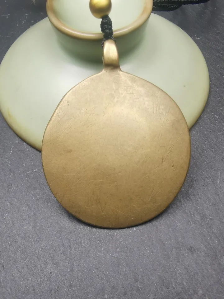 Gandhanra Vintage Tibetan Buddhist Calendar Amulet Sipaho Badge - Lima Brass Melong Mirror Protective Charm Feng Shui Pendant,41mm