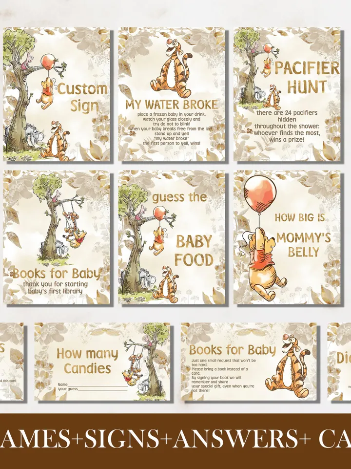 Winnie the Pooh Baby Shower Bundle; Large Winnie the Pooh Baby Shower Set; Honey Bear Baby Shower; We can Bearly Wait shower bundle; poom77