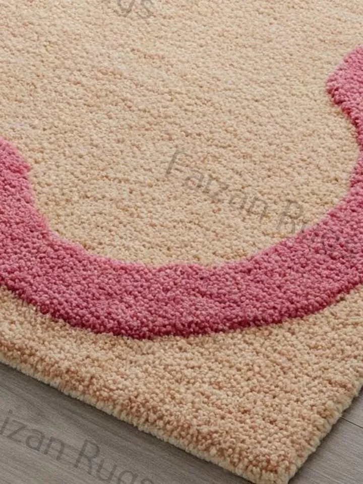 Wavy border rug, Pink rug, Kids rug, Large area rug, Home décor, rugs for living room, Bedroom rug, 9x12,10x14,6x9, gift for her.