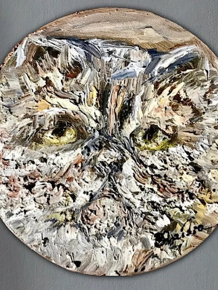Persian cat painting on round canvas,original oil impasto style painting,gift,wall hanging,animals painting pet lovers gifts