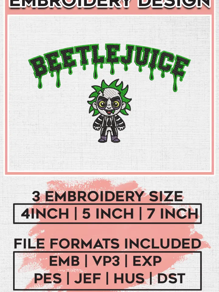 Beetlejuice Horror Character Embroidery designs, Horror Movie Halloween Machine embroidery designs, Halloween embroidery files, Machine Embroidery Digitized Pes Files, Digital Download