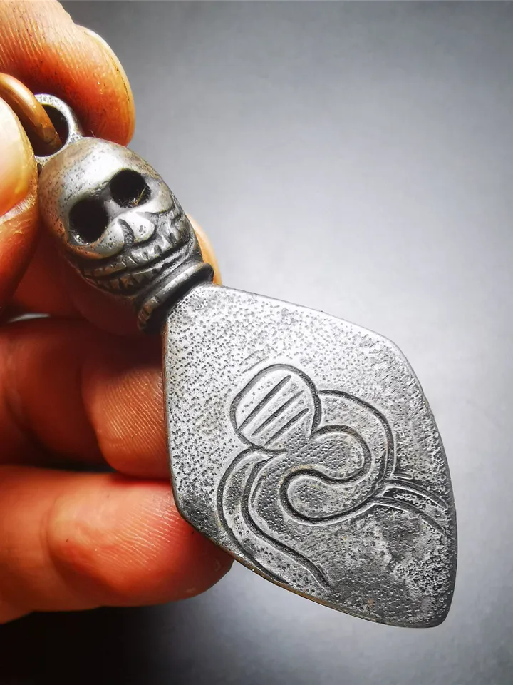 Gandhanra Vintage Skull Sītavana Phurba Amulet,Kila,Kilaka Pendant, Handmade Cold Iron Amulet