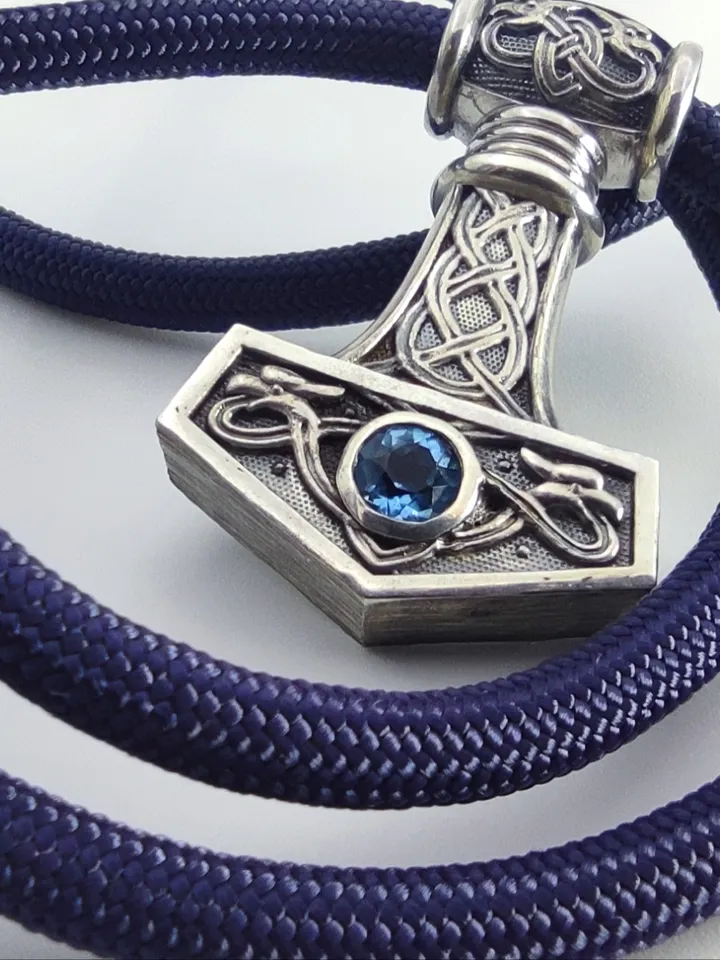 Thor's Hammer - Sterling Silver Pendant with Natural Blue Topaz