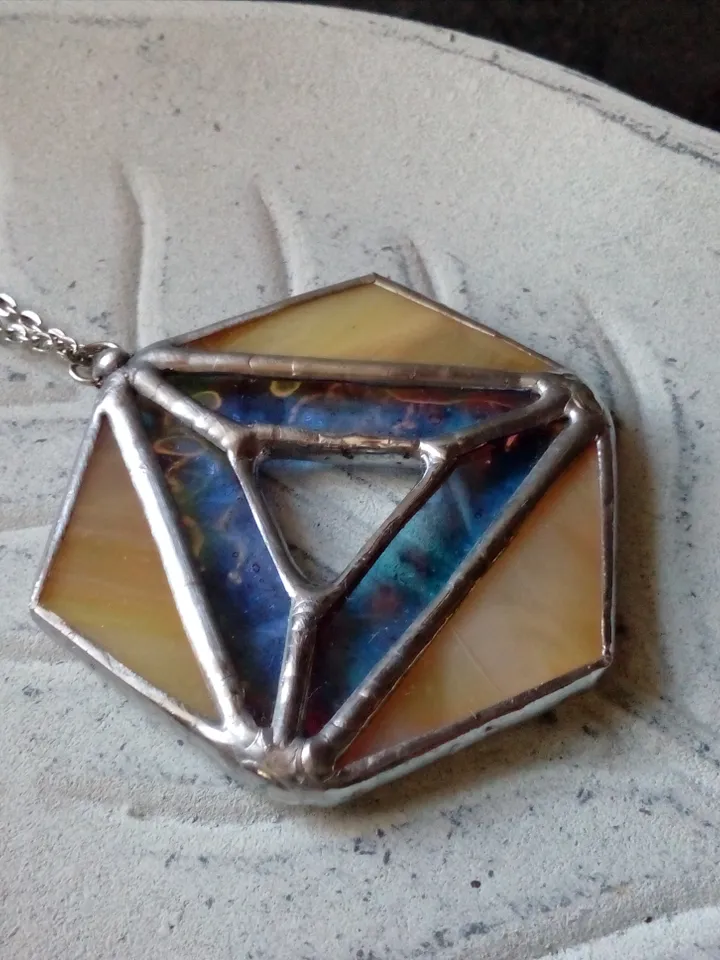 Iridescent stained glass, geometric pendant, Hexagon dichroic necklace, Stained glass cute necklace, Sacred geometry
