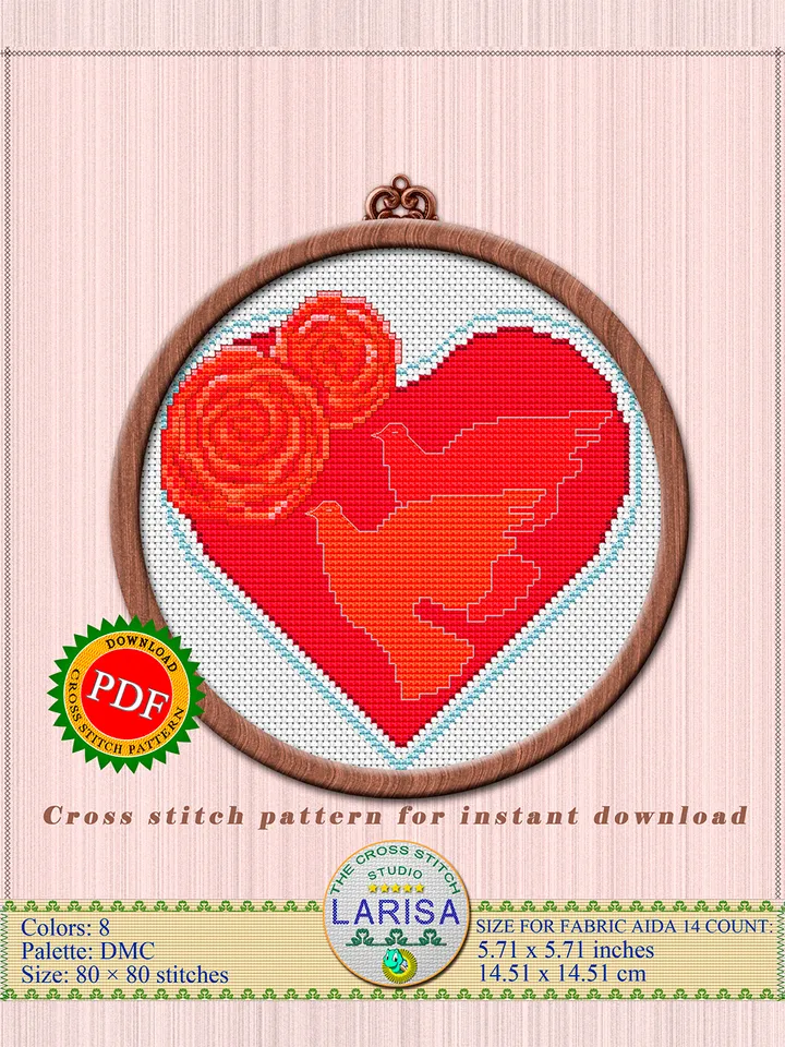 Happy Valentine’s Day Cross Stitch Pattern | Pigeons | Heart
