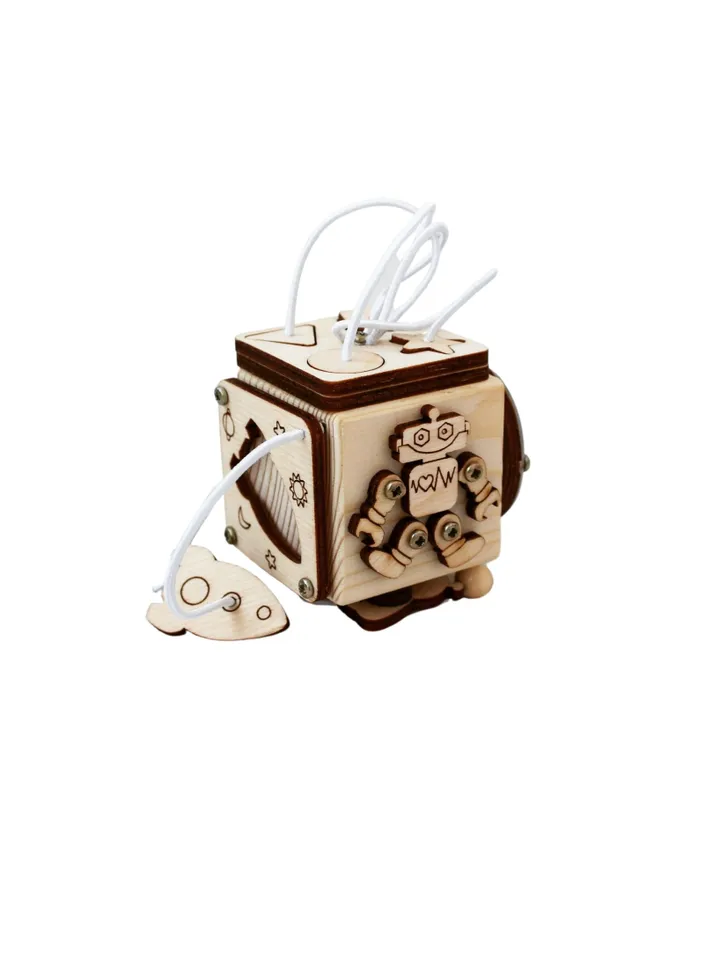 Busy cube - Space, wooden baby fidget toy, montessori travel activity